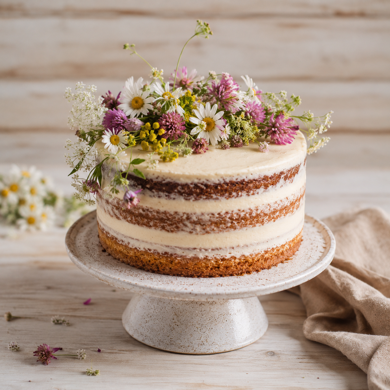 Naked Cake with Seasonal Blooms